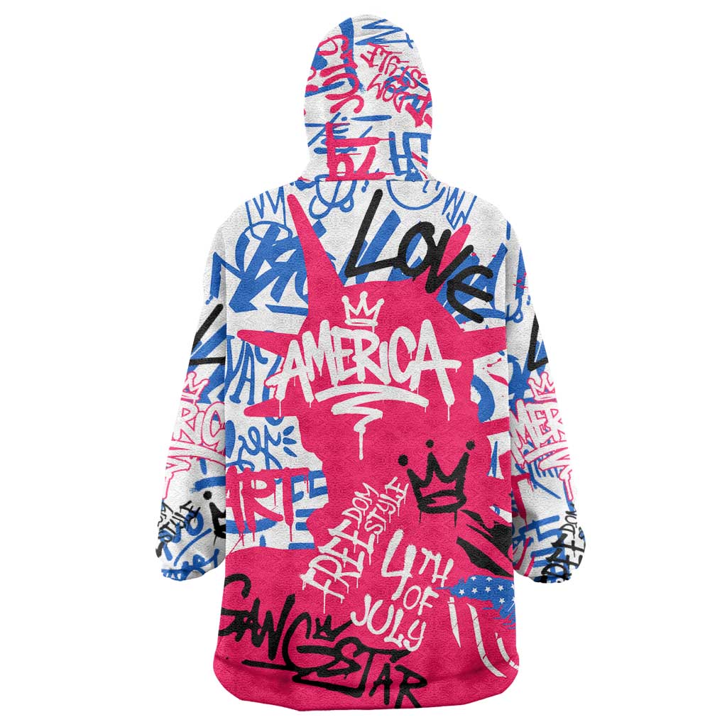 Statue of Liberty Graffiti Street Art Wearable Blanket Hoodie America Text and 4th of July Theme in Red White and Blue Design - Wonder Print Shop