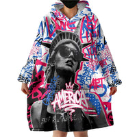 Statue of Liberty Graffiti Street Art Wearable Blanket Hoodie America Text and 4th of July Theme in Red White and Blue Design - Wonder Print Shop