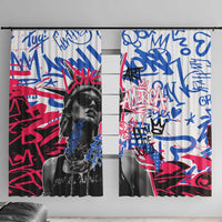 Statue of Liberty Graffiti Street Art Window Curtain America Text and 4th of July Theme in Red White and Blue Design - Wonder Print Shop