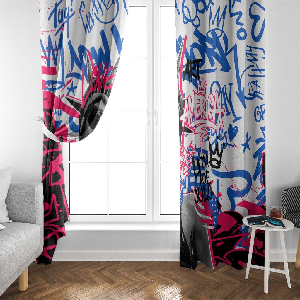 Statue of Liberty Graffiti Street Art Window Curtain America Text and 4th of July Theme in Red White and Blue Design - Wonder Print Shop