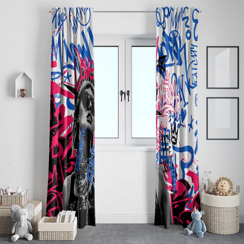 Statue of Liberty Graffiti Street Art Window Curtain America Text and 4th of July Theme in Red White and Blue Design - Wonder Print Shop