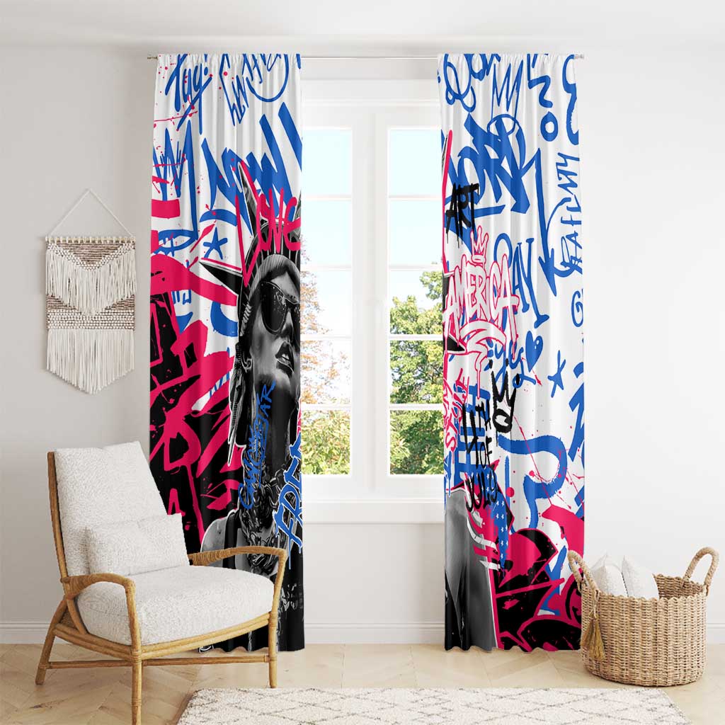 Statue of Liberty Graffiti Street Art Window Curtain America Text and 4th of July Theme in Red White and Blue Design - Wonder Print Shop
