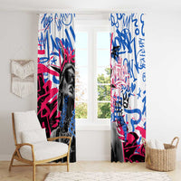 Statue of Liberty Graffiti Street Art Window Curtain America Text and 4th of July Theme in Red White and Blue Design - Wonder Print Shop