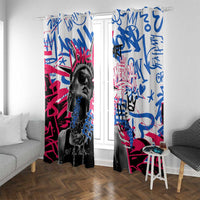 Statue of Liberty Graffiti Street Art Window Curtain America Text and 4th of July Theme in Red White and Blue Design - Wonder Print Shop