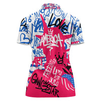 Statue of Liberty Graffiti Street Art Women Polo Shirt America Text and 4th of July Theme in Red White and Blue Design - Wonder Print Shop