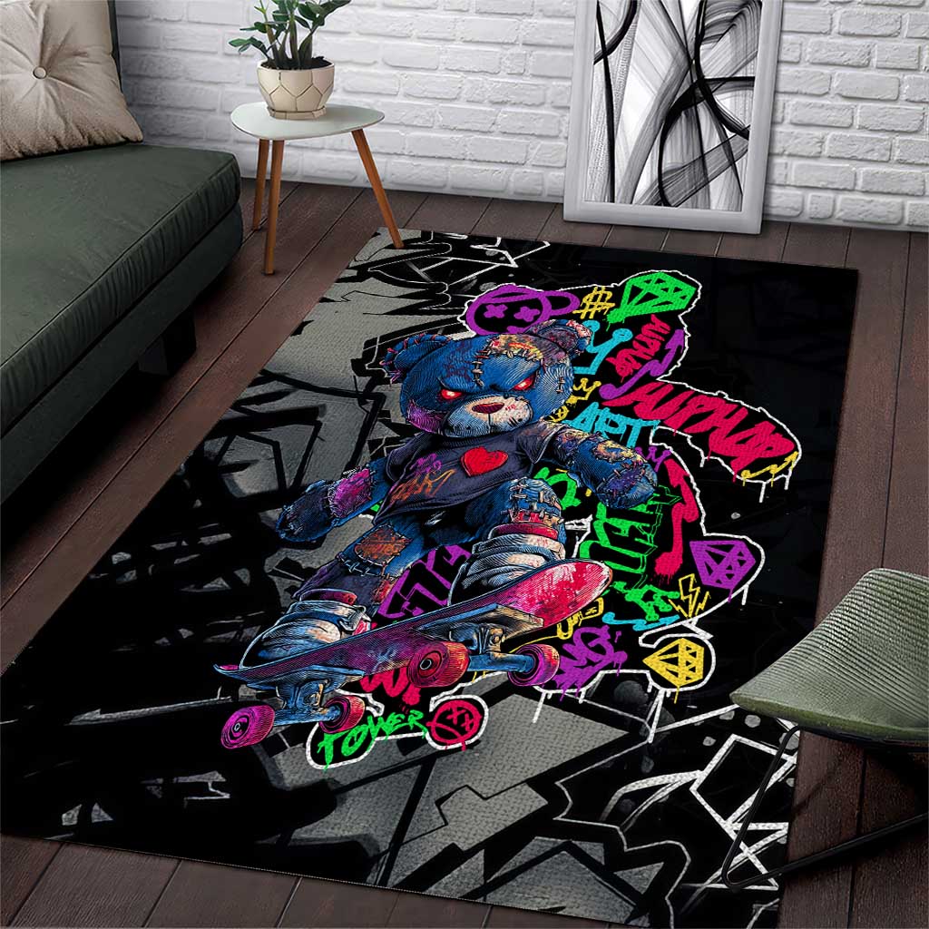 Teddy Bear Hip Hop Graffiti Street Art Area Rug Crown Shades and Colorful Spray Paint Design - Wonder Print Shop
