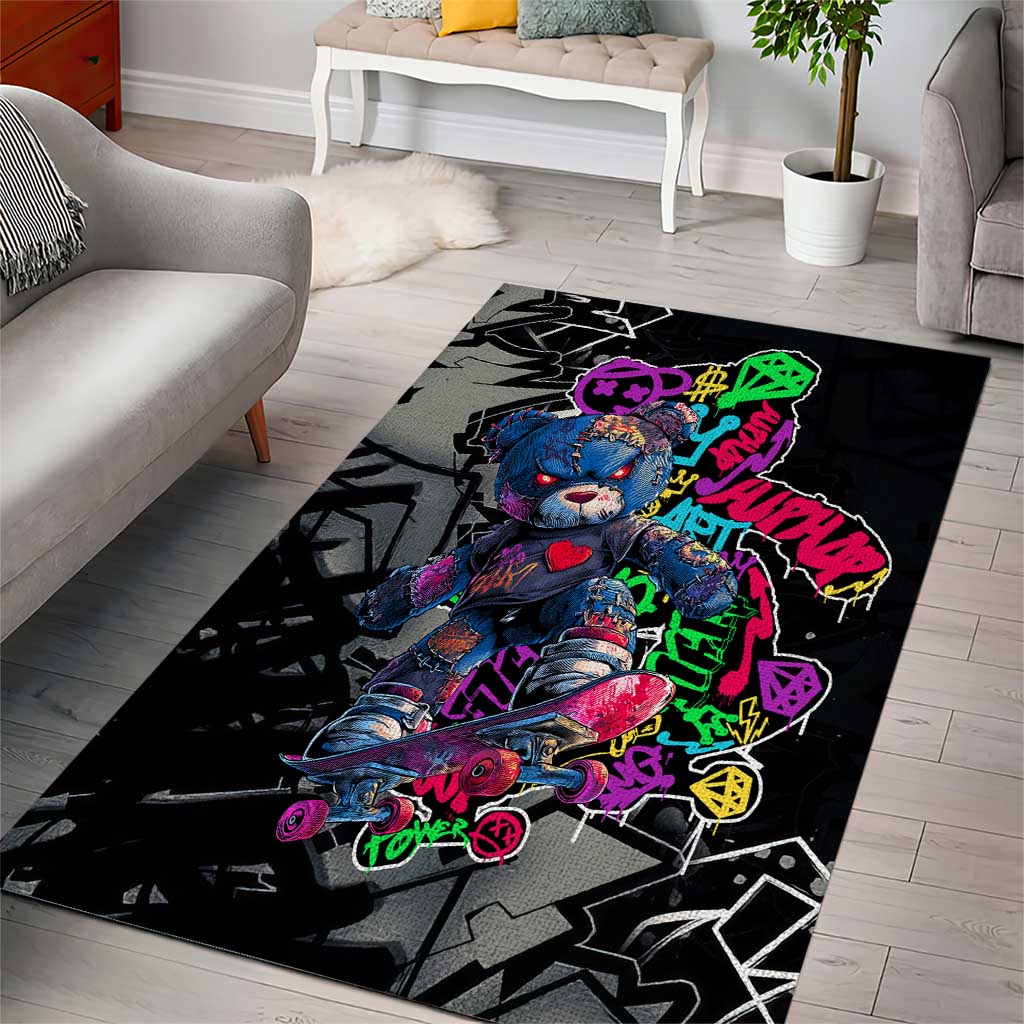 Teddy Bear Hip Hop Graffiti Street Art Area Rug Crown Shades and Colorful Spray Paint Design - Wonder Print Shop