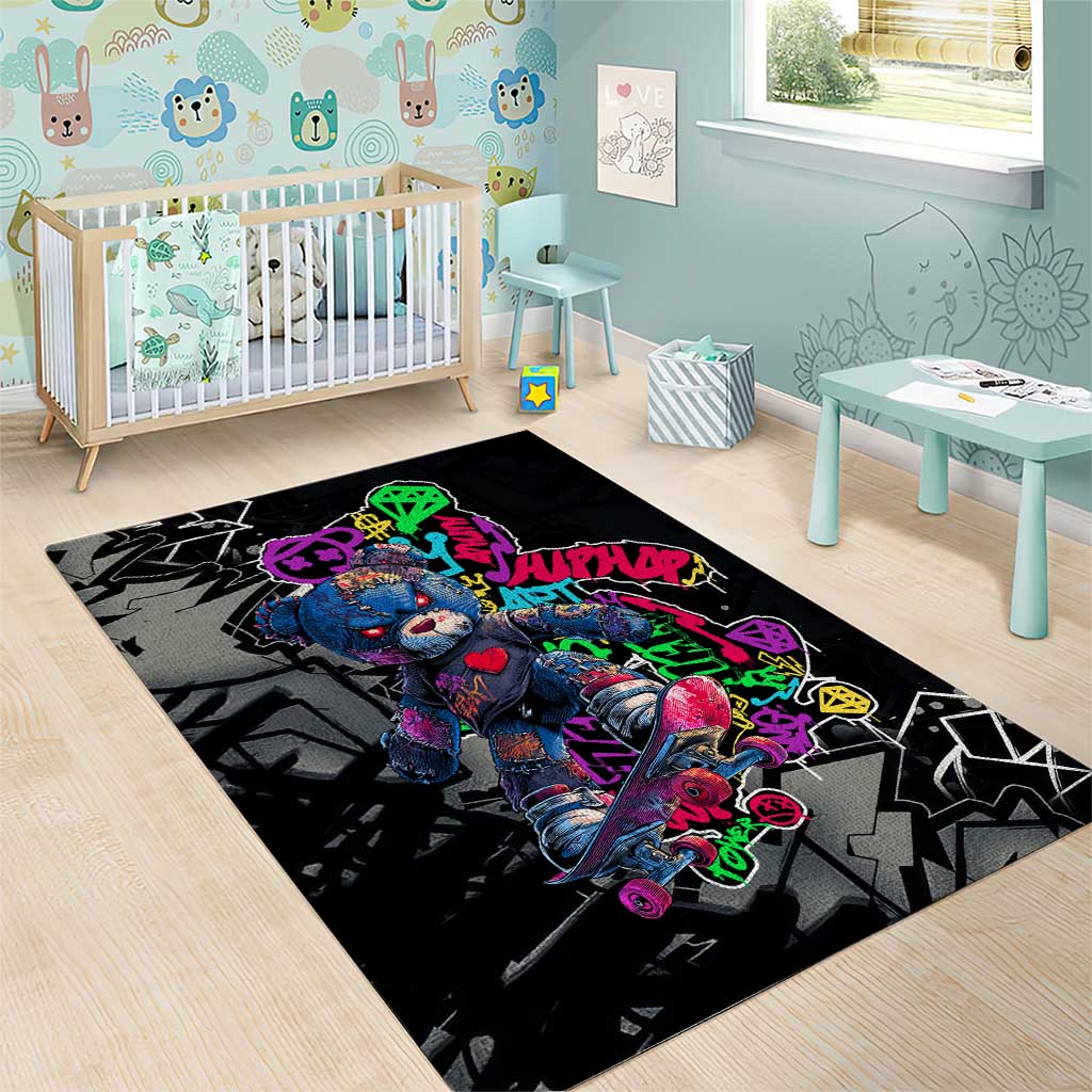Teddy Bear Hip Hop Graffiti Street Art Area Rug Crown Shades and Colorful Spray Paint Design - Wonder Print Shop