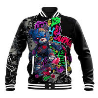 Teddy Bear Hip Hop Graffiti Street Art Baseball Jacket Crown Shades and Colorful Spray Paint Design - Wonder Print Shop