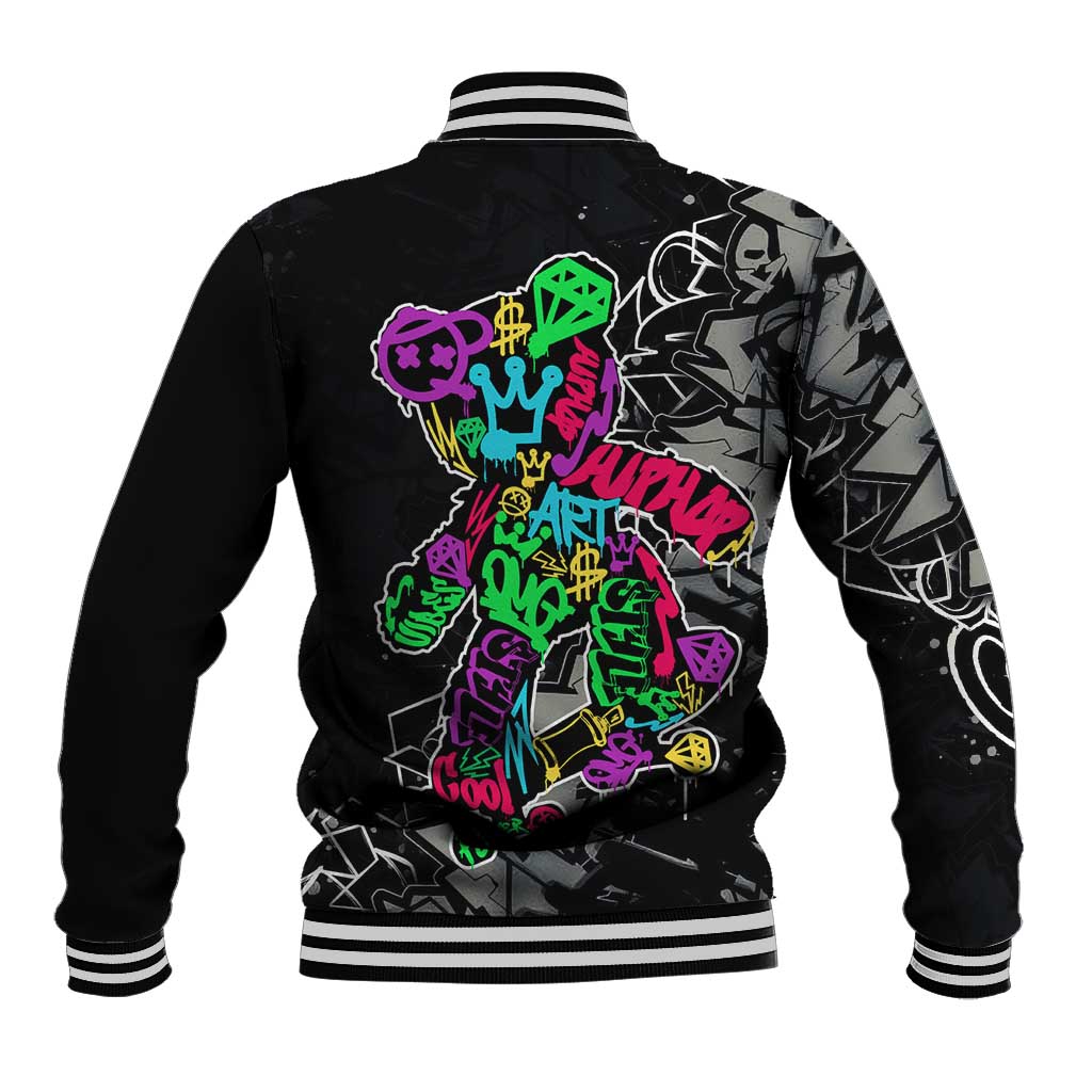 Teddy Bear Hip Hop Graffiti Street Art Baseball Jacket Crown Shades and Colorful Spray Paint Design - Wonder Print Shop