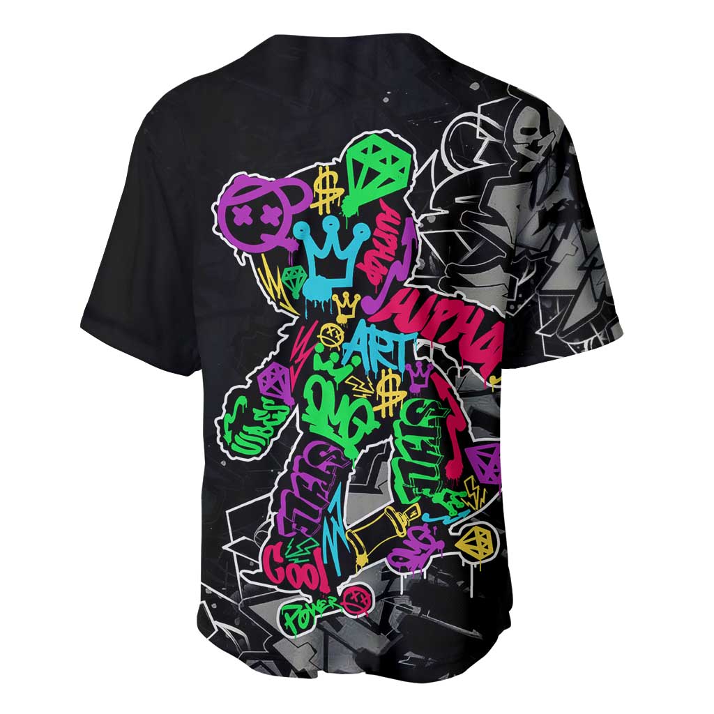Teddy Bear Hip Hop Graffiti Street Art Baseball Jersey Crown Shades and Colorful Spray Paint Design - Wonder Print Shop