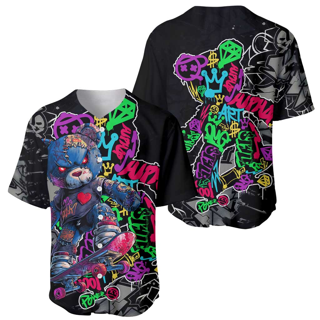 Teddy Bear Hip Hop Graffiti Street Art Baseball Jersey Crown Shades and Colorful Spray Paint Design - Wonder Print Shop