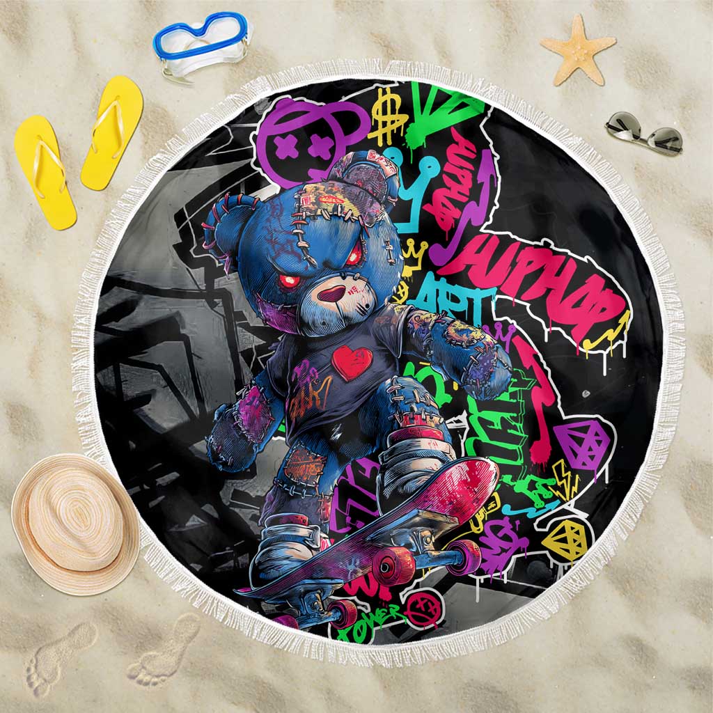 Teddy Bear Hip Hop Graffiti Street Art Beach Blanket Crown Shades and Colorful Spray Paint Design - Wonder Print Shop