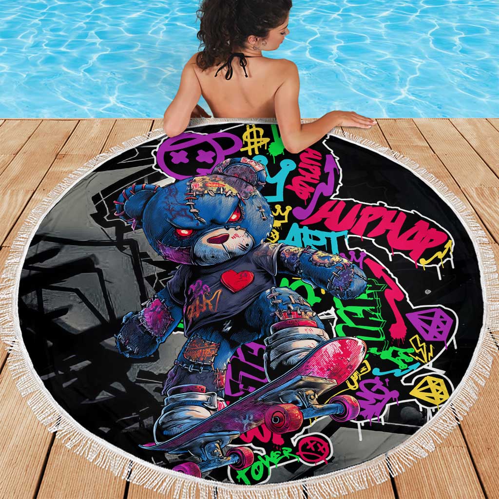 Teddy Bear Hip Hop Graffiti Street Art Beach Blanket Crown Shades and Colorful Spray Paint Design - Wonder Print Shop