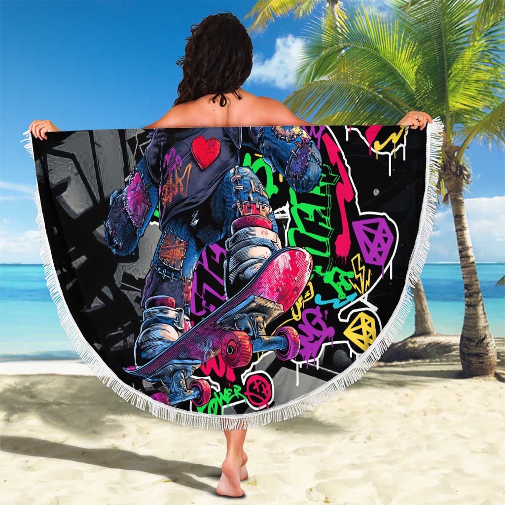 Teddy Bear Hip Hop Graffiti Street Art Beach Blanket Crown Shades and Colorful Spray Paint Design - Wonder Print Shop