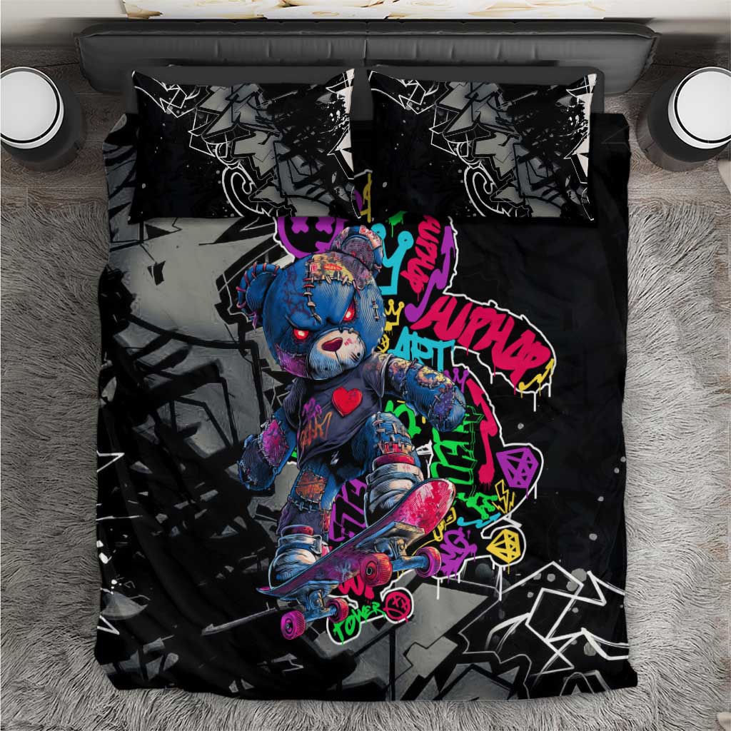 Teddy Bear Hip Hop Graffiti Street Art Bedding Set Crown Shades and Colorful Spray Paint Design - Wonder Print Shop