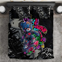 Teddy Bear Hip Hop Graffiti Street Art Bedding Set Crown Shades and Colorful Spray Paint Design - Wonder Print Shop