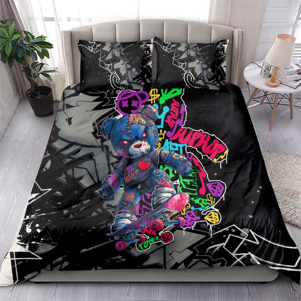 Teddy Bear Hip Hop Graffiti Street Art Bedding Set Crown Shades and Colorful Spray Paint Design - Wonder Print Shop