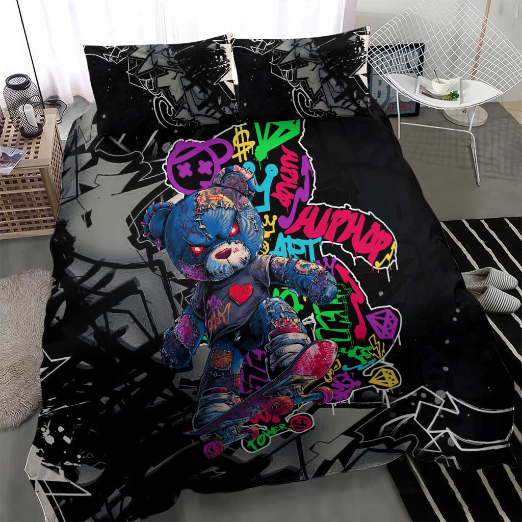 Teddy Bear Hip Hop Graffiti Street Art Bedding Set Crown Shades and Colorful Spray Paint Design - Wonder Print Shop