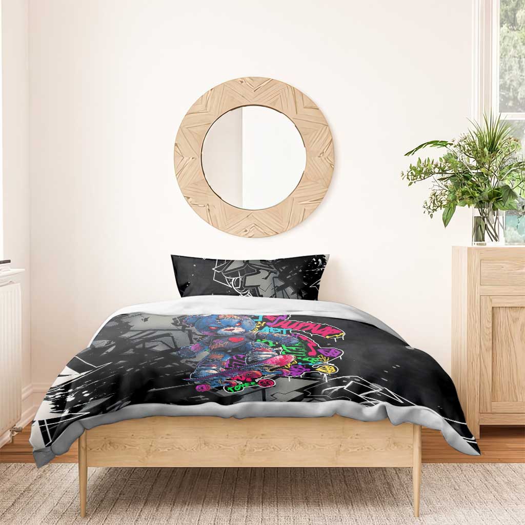 Teddy Bear Hip Hop Graffiti Street Art Bedding Set Crown Shades and Colorful Spray Paint Design - Wonder Print Shop