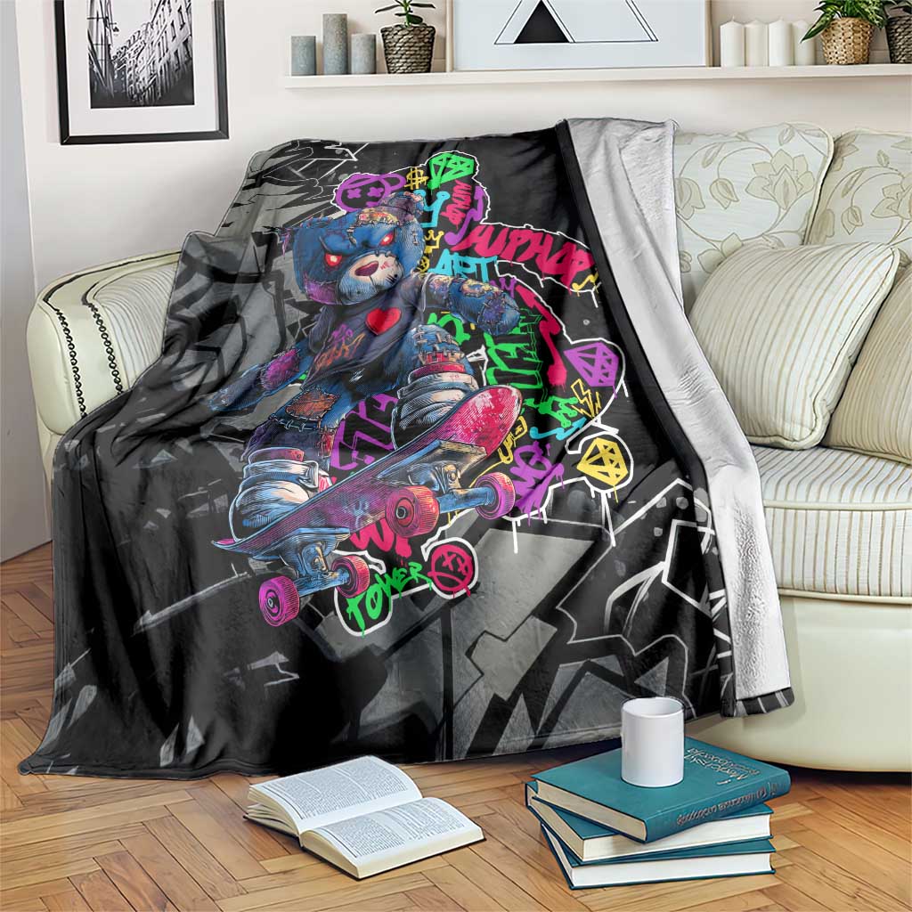 Teddy Bear Hip Hop Graffiti Street Art Blanket Crown Shades and Colorful Spray Paint Design - Wonder Print Shop
