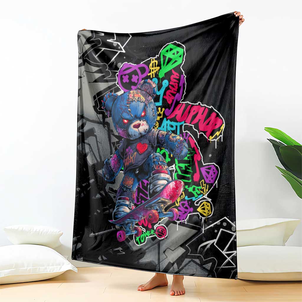 Teddy Bear Hip Hop Graffiti Street Art Blanket Crown Shades and Colorful Spray Paint Design - Wonder Print Shop