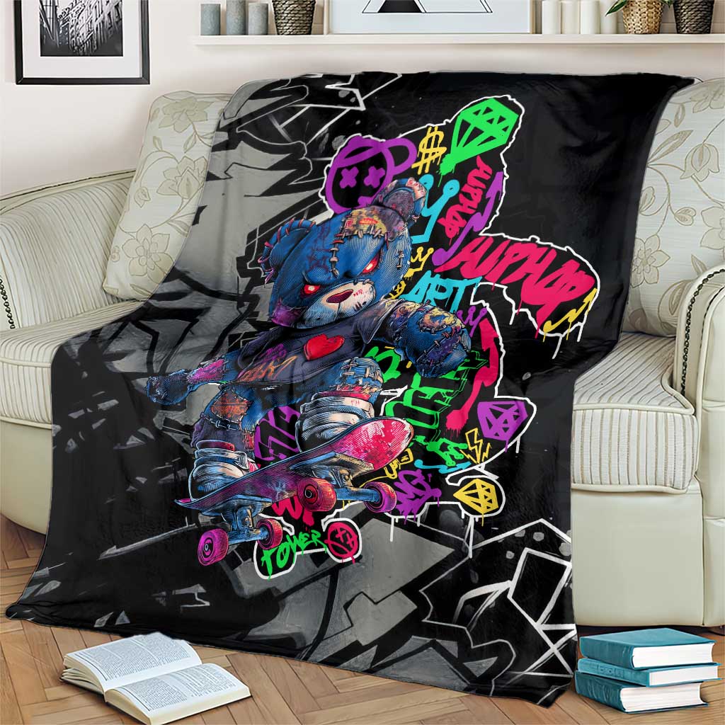 Teddy Bear Hip Hop Graffiti Street Art Blanket Crown Shades and Colorful Spray Paint Design - Wonder Print Shop