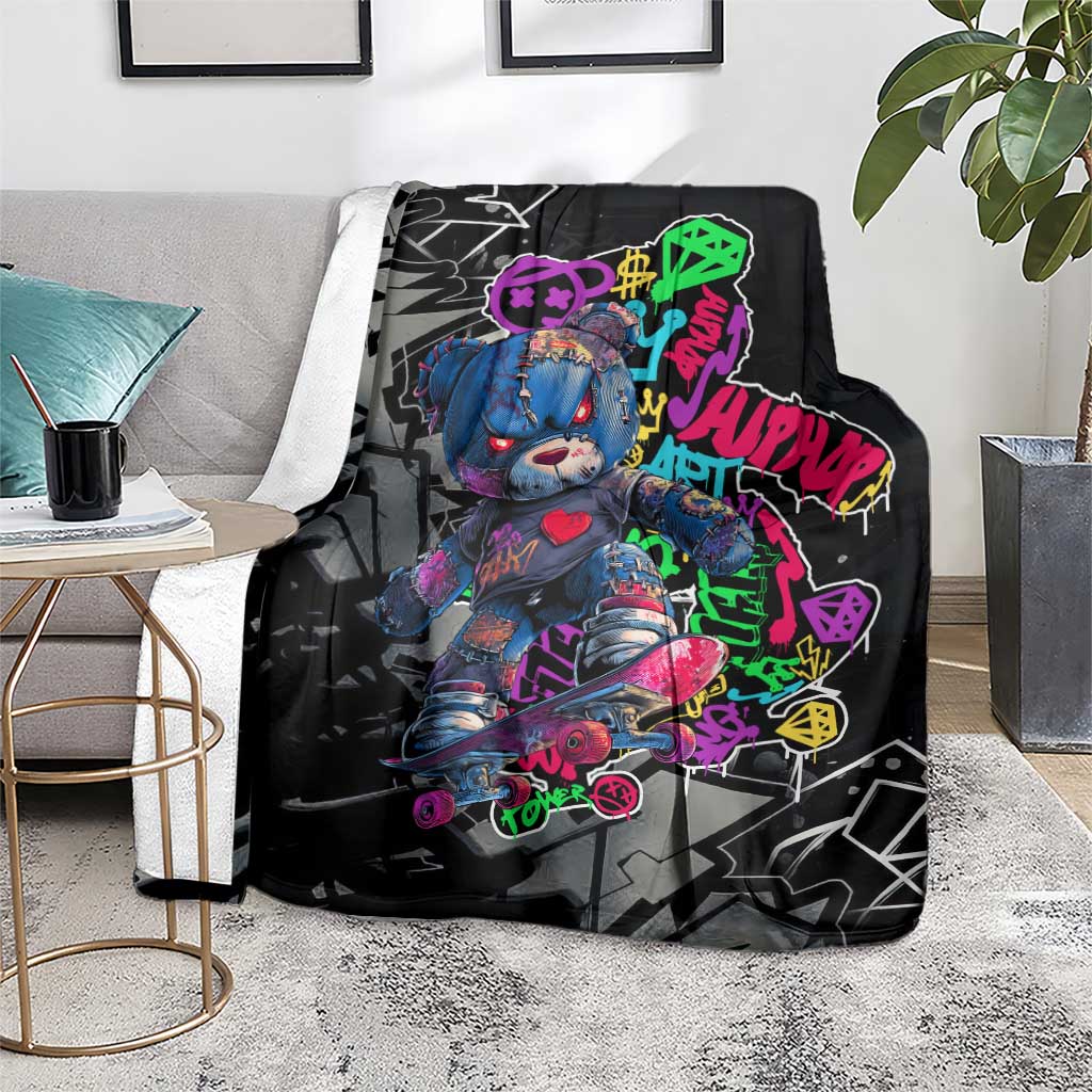 Teddy Bear Hip Hop Graffiti Street Art Blanket Crown Shades and Colorful Spray Paint Design - Wonder Print Shop