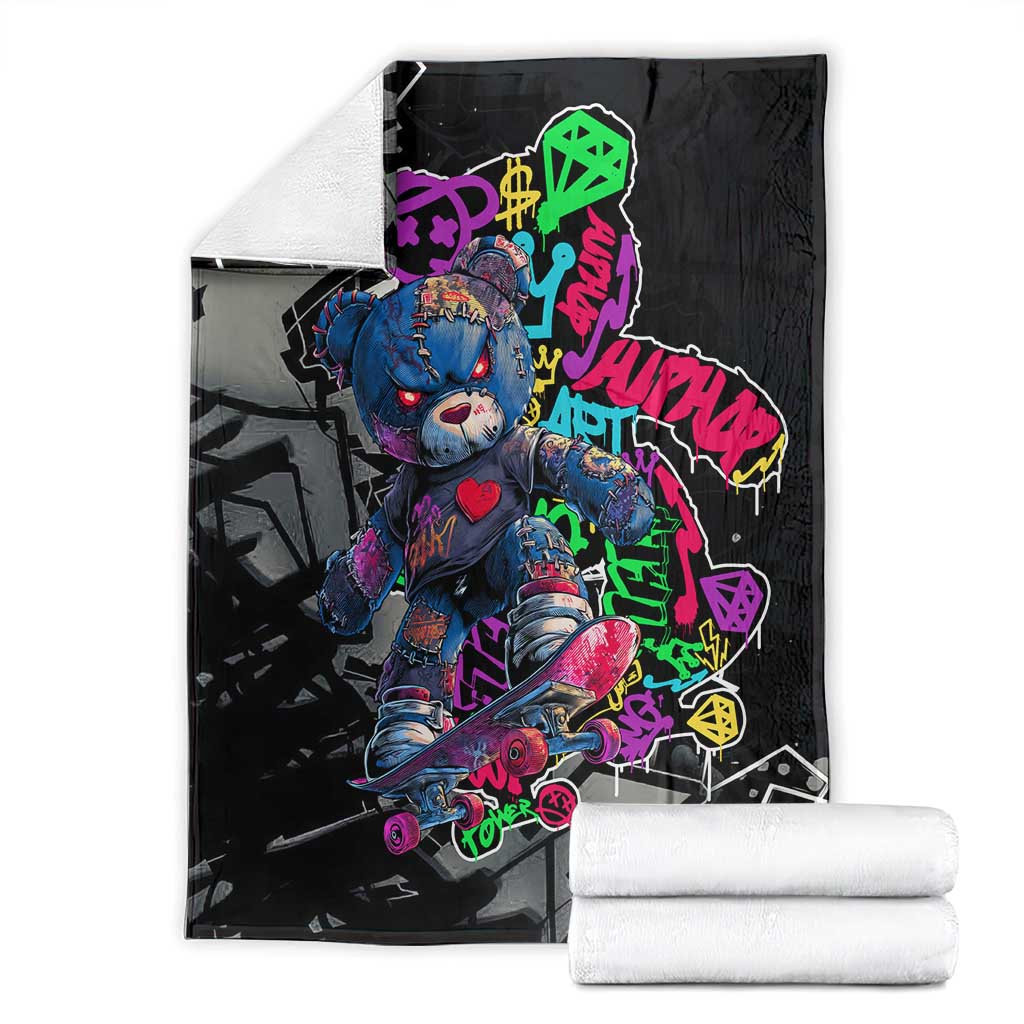 Teddy Bear Hip Hop Graffiti Street Art Blanket Crown Shades and Colorful Spray Paint Design - Wonder Print Shop