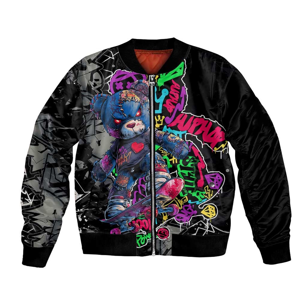 Teddy Bear Hip Hop Graffiti Street Art Bomber Jacket Crown Shades and Colorful Spray Paint Design - Wonder Print Shop