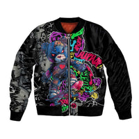 Teddy Bear Hip Hop Graffiti Street Art Bomber Jacket Crown Shades and Colorful Spray Paint Design - Wonder Print Shop