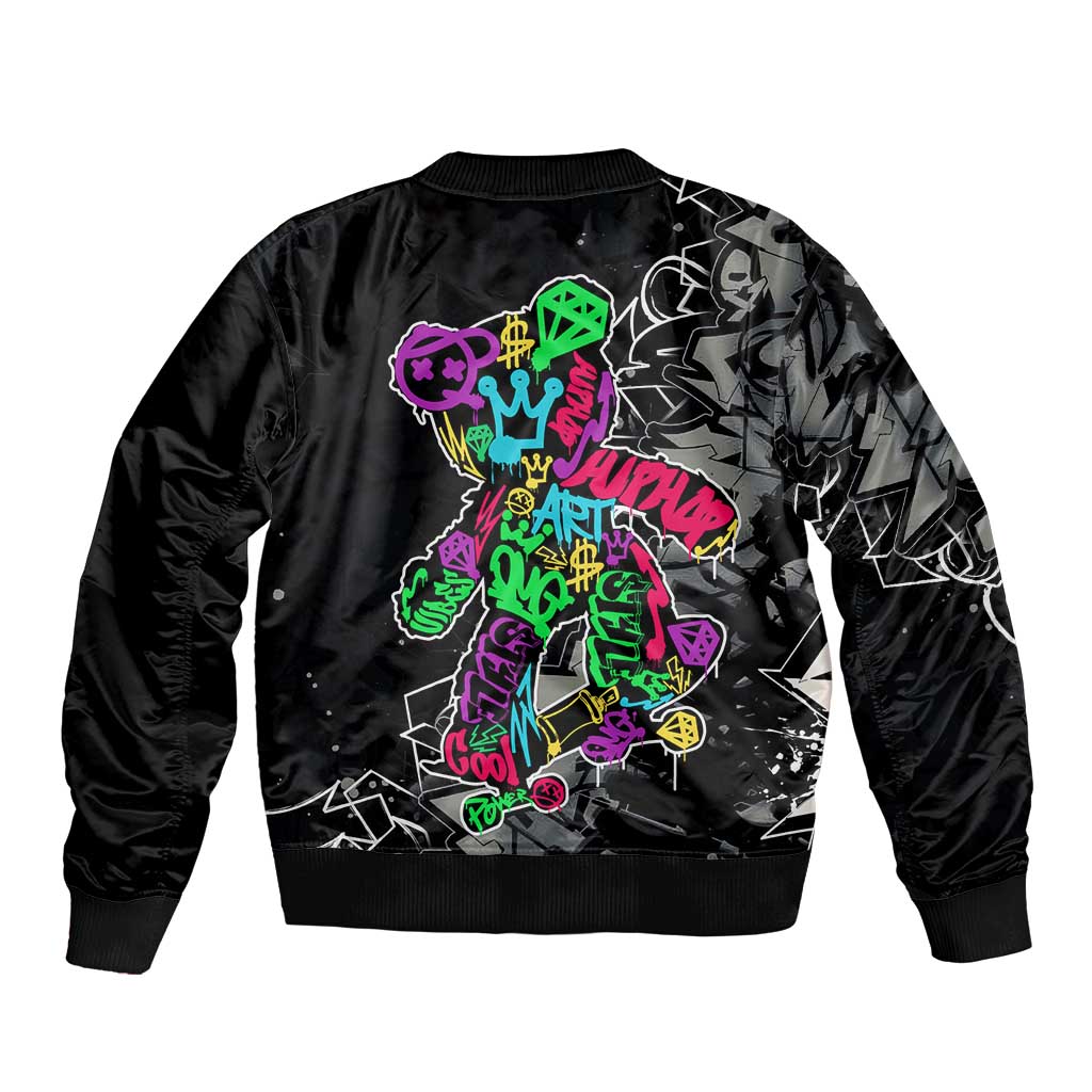 Teddy Bear Hip Hop Graffiti Street Art Bomber Jacket Crown Shades and Colorful Spray Paint Design - Wonder Print Shop