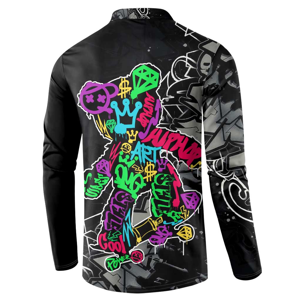 Teddy Bear Hip Hop Graffiti Street Art Button Sweatshirt Crown Shades and Colorful Spray Paint Design - Wonder Print Shop