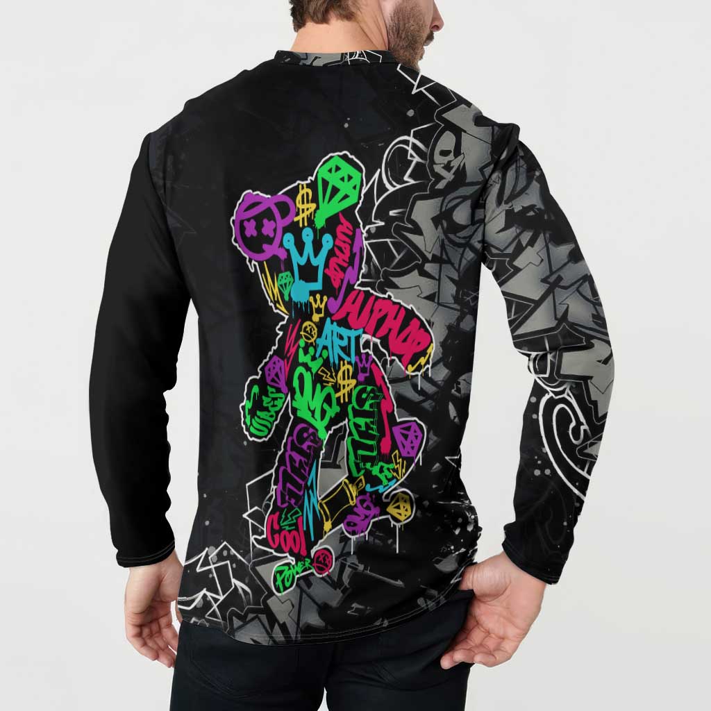 Teddy Bear Hip Hop Graffiti Street Art Button Sweatshirt Crown Shades and Colorful Spray Paint Design - Wonder Print Shop