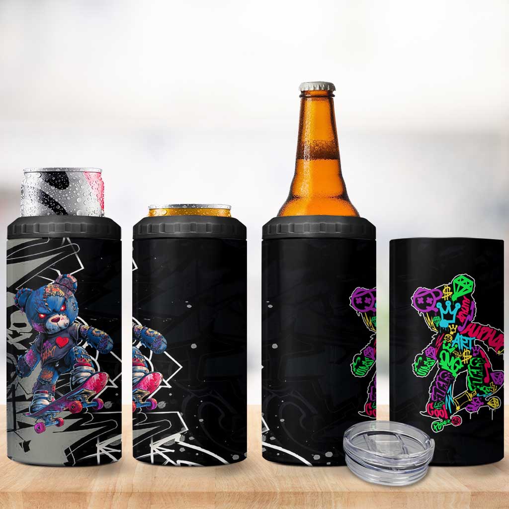 Teddy Bear Hip Hop Graffiti Street Art 4 in 1 Can Cooler Tumbler Crown Shades and Colorful Spray Paint Design - Wonder Print Shop