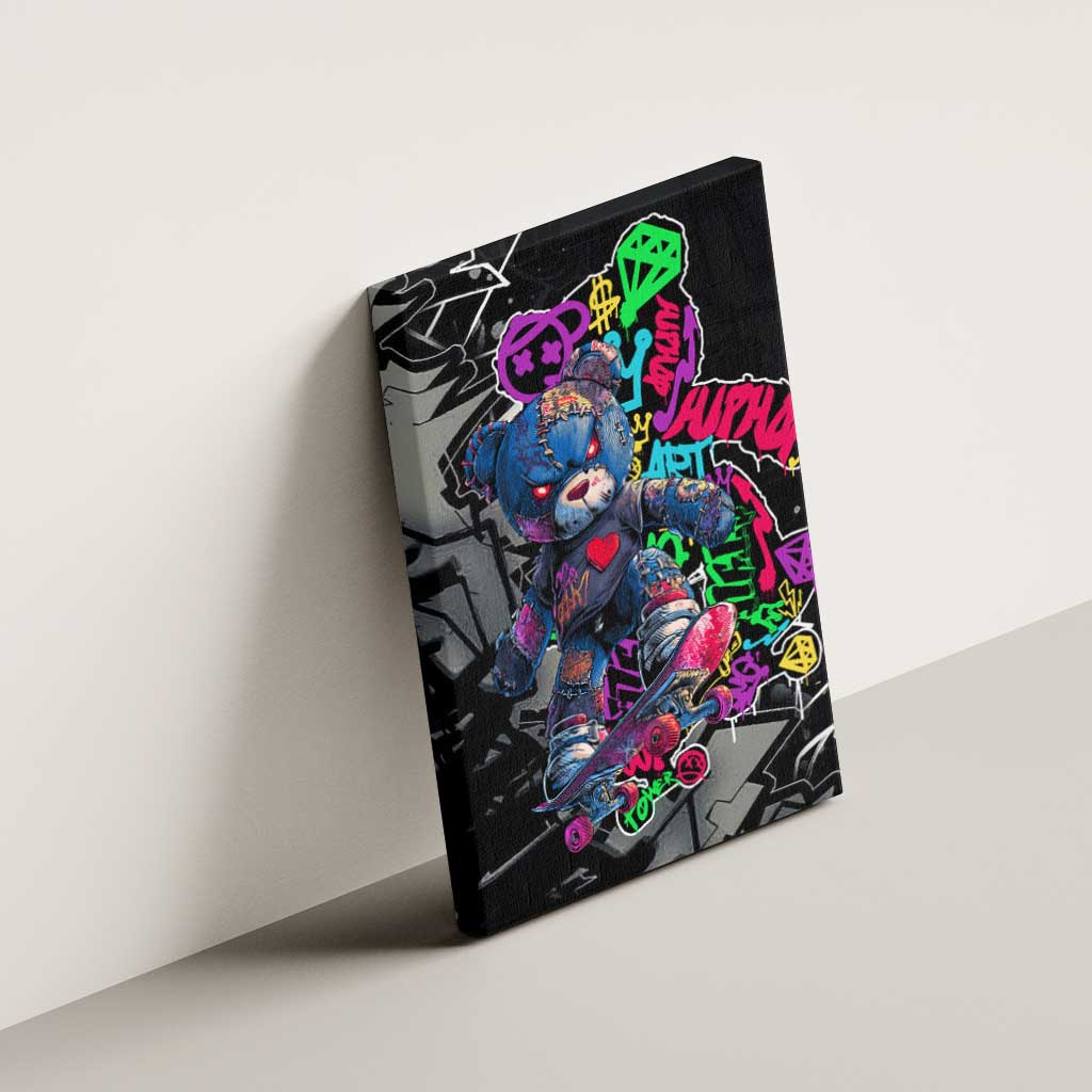 Teddy Bear Hip Hop Graffiti Street Art Canvas Wall Art Crown Shades and Colorful Spray Paint Design - Wonder Print Shop