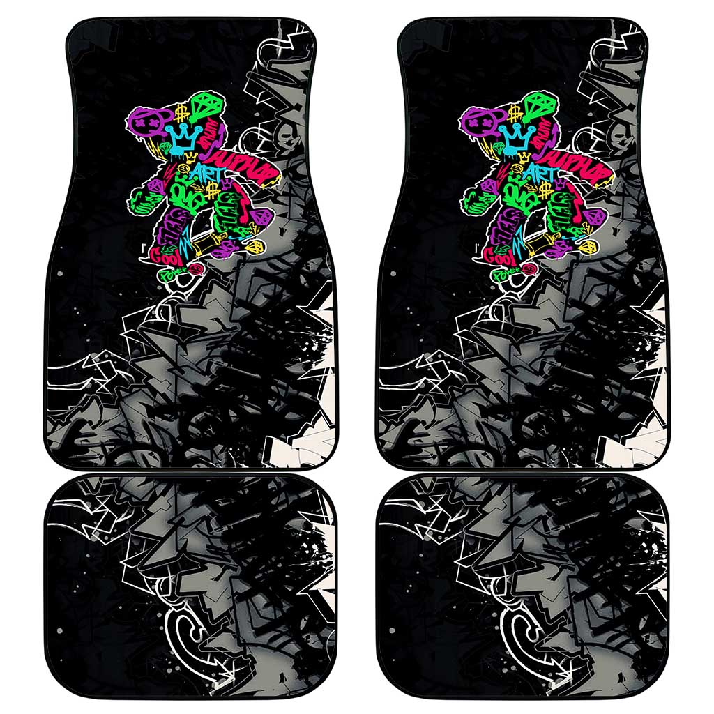 Teddy Bear Hip Hop Graffiti Street Art Car Mats Crown Shades and Colorful Spray Paint Design - Wonder Print Shop