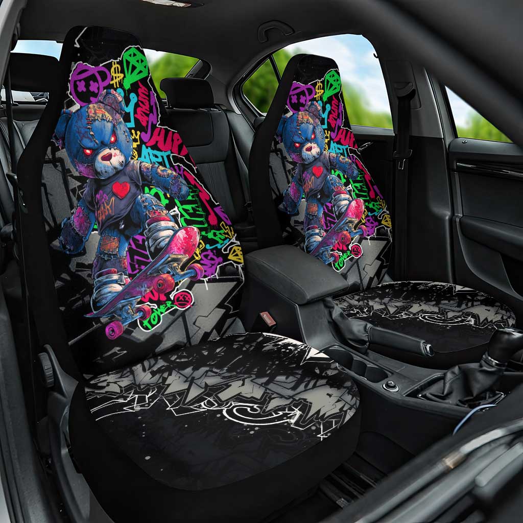 Teddy Bear Hip Hop Graffiti Street Art Car Seat Cover Crown Shades and Colorful Spray Paint Design - Wonder Print Shop