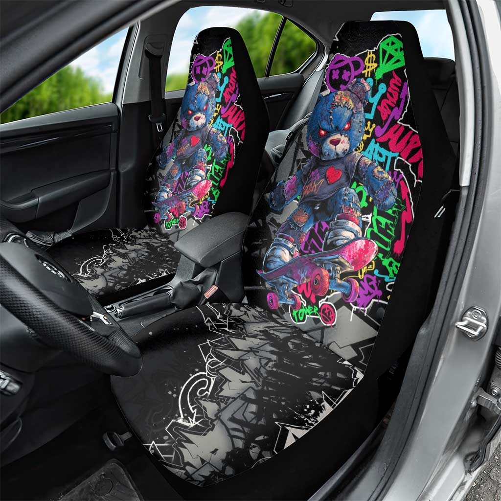 Teddy Bear Hip Hop Graffiti Street Art Car Seat Cover Crown Shades and Colorful Spray Paint Design - Wonder Print Shop