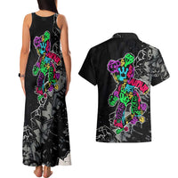 Teddy Bear Hip Hop Graffiti Street Art Couples Matching Tank Maxi Dress and Hawaiian Shirt Crown Shades and Colorful Spray Paint Design - Wonder Print Shop