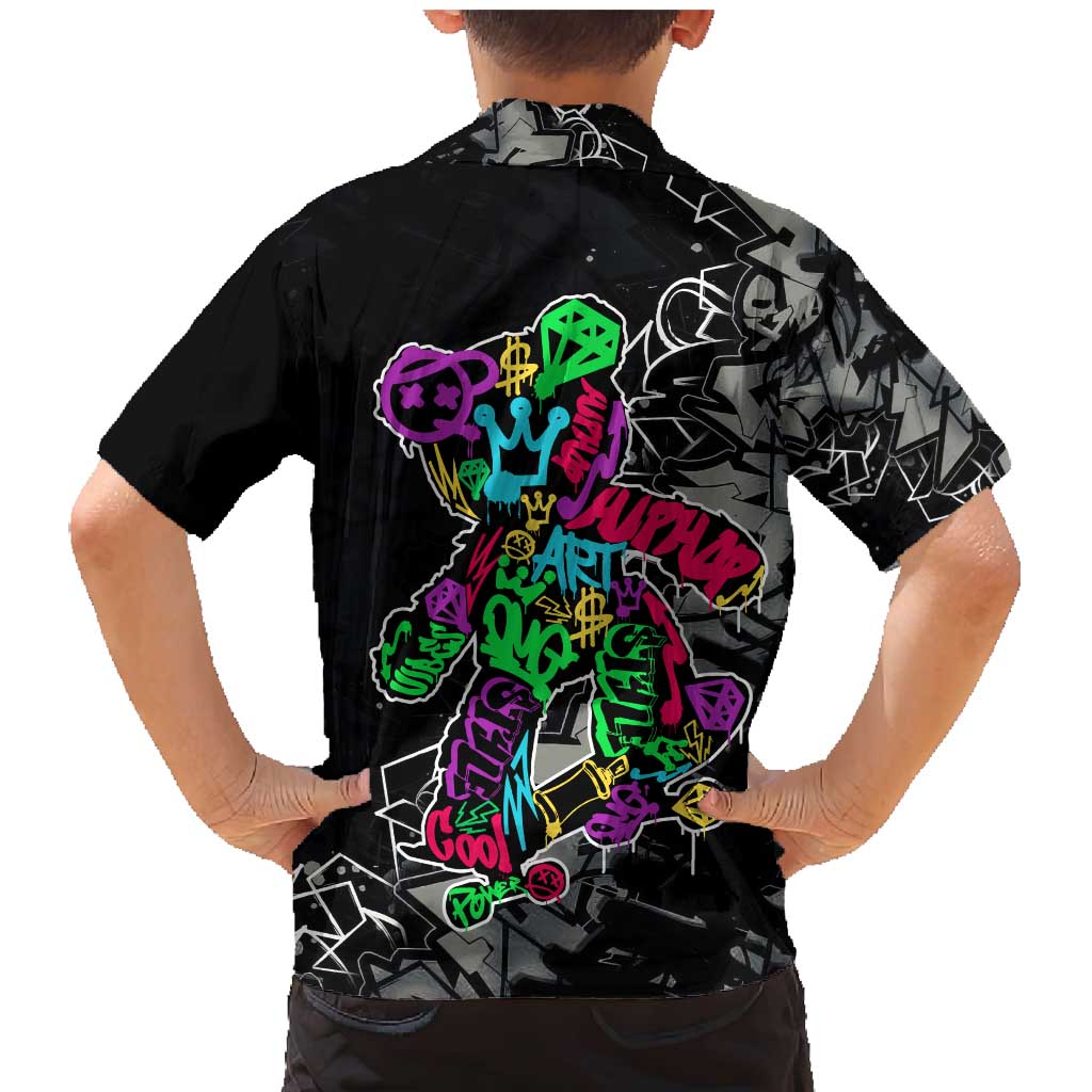 Teddy Bear Hip Hop Graffiti Street Art Family Matching Mermaid Dress and Hawaiian Shirt Crown Shades and Colorful Spray Paint Design - Wonder Print Shop