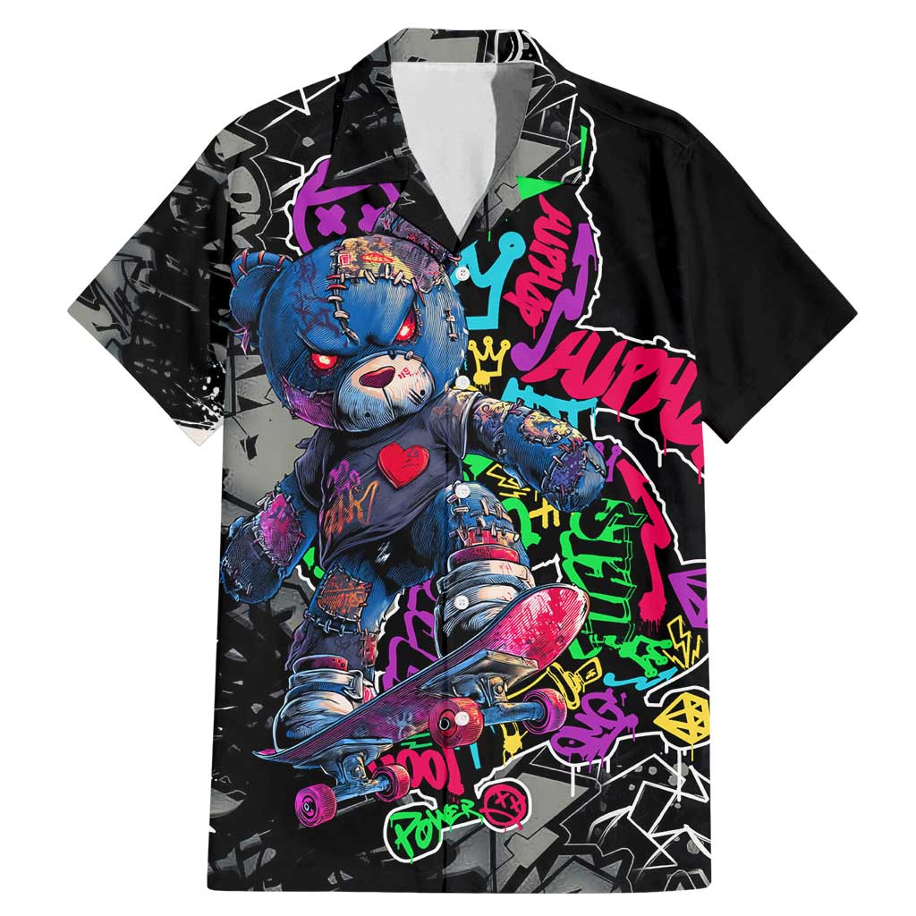 Teddy Bear Hip Hop Graffiti Street Art Family Matching Mermaid Dress and Hawaiian Shirt Crown Shades and Colorful Spray Paint Design - Wonder Print Shop