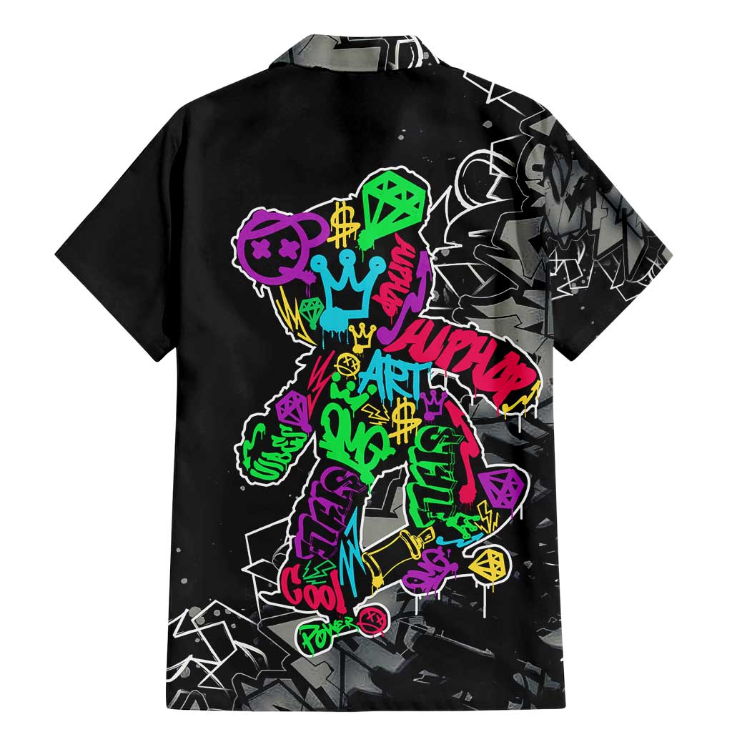 Teddy Bear Hip Hop Graffiti Street Art Family Matching Mermaid Dress and Hawaiian Shirt Crown Shades and Colorful Spray Paint Design - Wonder Print Shop