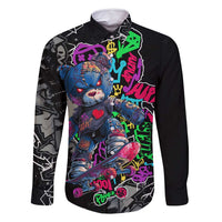 Teddy Bear Hip Hop Graffiti Street Art Family Matching Mermaid Dress and Hawaiian Shirt Crown Shades and Colorful Spray Paint Design - Wonder Print Shop
