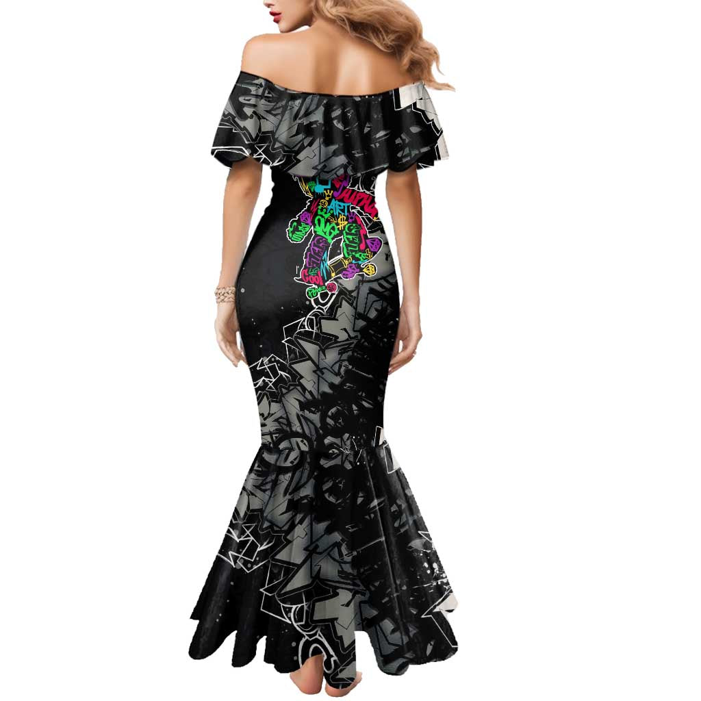 Teddy Bear Hip Hop Graffiti Street Art Family Matching Mermaid Dress and Hawaiian Shirt Crown Shades and Colorful Spray Paint Design - Wonder Print Shop