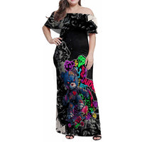 Teddy Bear Hip Hop Graffiti Street Art Family Matching Off Shoulder Maxi Dress and Hawaiian Shirt Crown Shades and Colorful Spray Paint Design - Wonder Print Shop