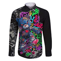 Teddy Bear Hip Hop Graffiti Street Art Family Matching Short Sleeve Bodycon Dress and Hawaiian Shirt Crown Shades and Colorful Spray Paint Design - Wonder Print Shop