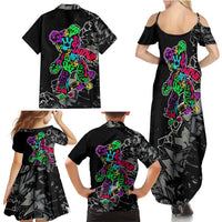 Teddy Bear Hip Hop Graffiti Street Art Family Matching Summer Maxi Dress and Hawaiian Shirt Crown Shades and Colorful Spray Paint Design - Wonder Print Shop