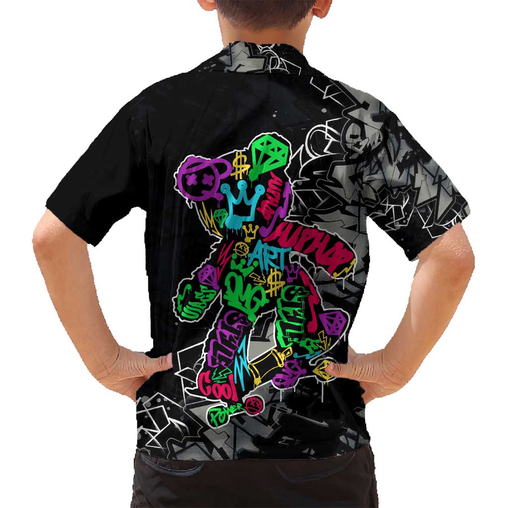 Teddy Bear Hip Hop Graffiti Street Art Family Matching Tank Maxi Dress and Hawaiian Shirt Crown Shades and Colorful Spray Paint Design - Wonder Print Shop