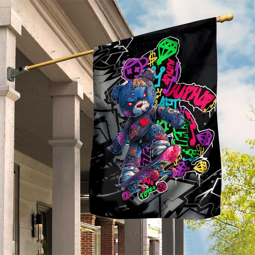 Teddy Bear Hip Hop Graffiti Street Art Garden Flag Crown Shades and Colorful Spray Paint Design - Wonder Print Shop